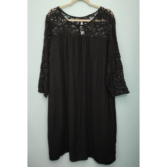 NWT OLD NAVY Dress Womens 3X Plus Size Black Lace Keyhole Back 3/4 Sleeve Shift - Picture 1 of 9